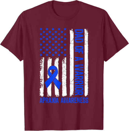 Proud Dad Of A Warrior Apraxia Family US Flag T-Shirt - T-Shirt | Maroon