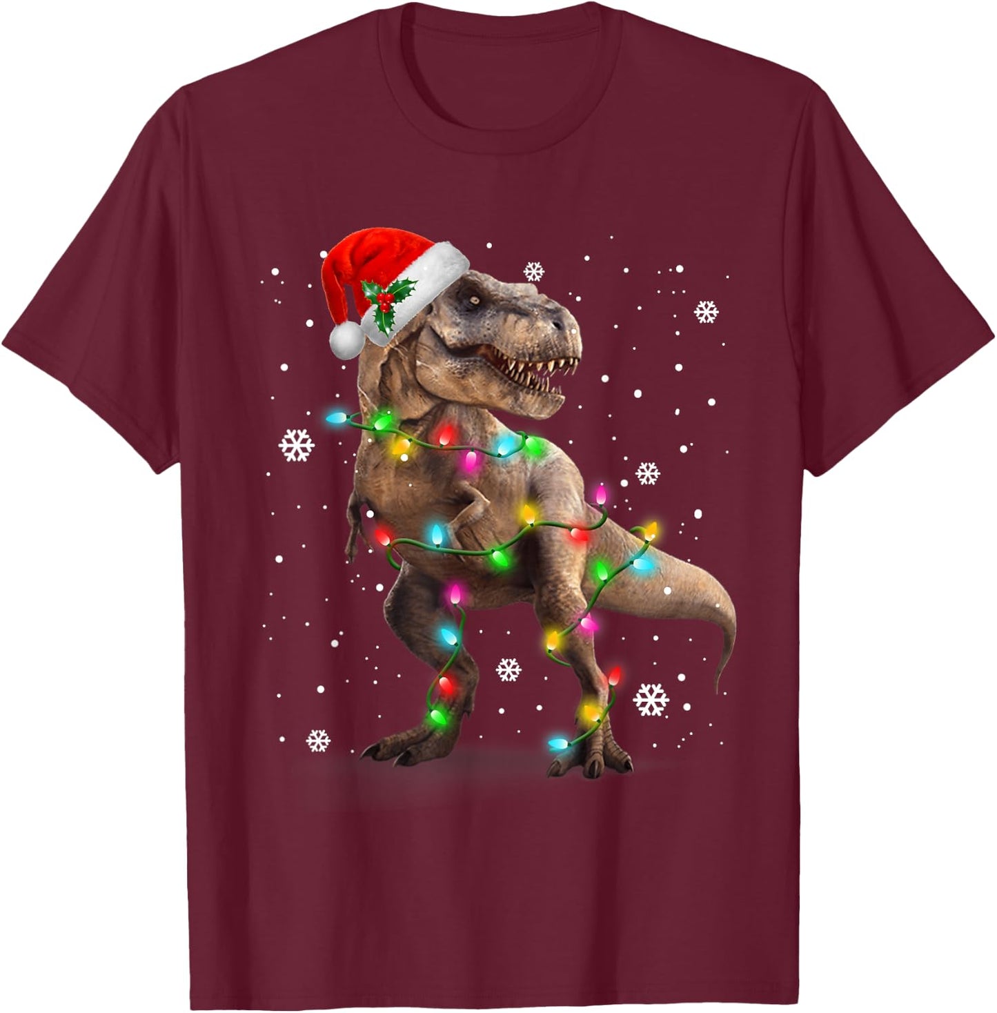 Dinosaur T-rex Tree Christmas Sweater Xmas Pet Dino Trex T-Shirt - T-Shirt | Maroon