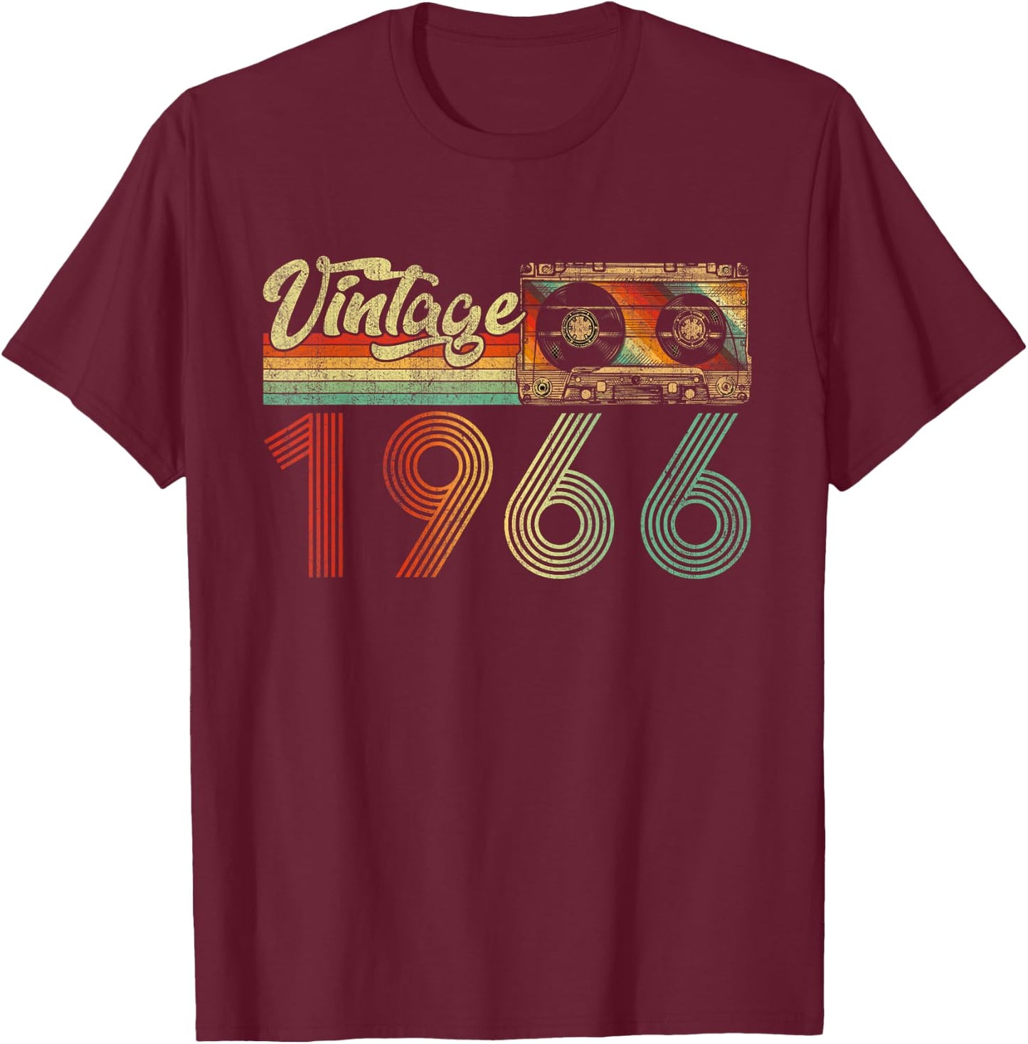 Vintage 1966 Cassette Tape 60th Birthday Gifts 60 Years Old T-Shirt - T-Shirt | Maroon