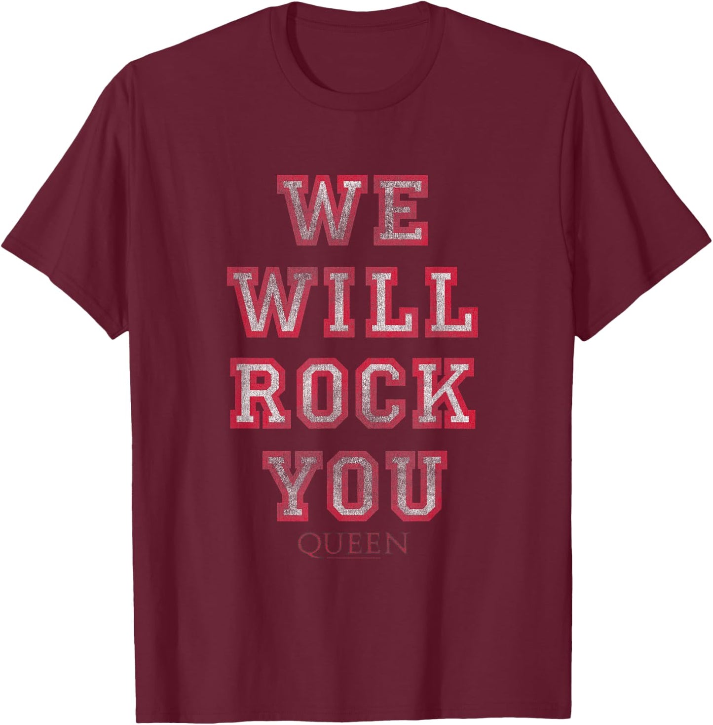 Queen Official We Will Rock You Block Letters T-Shirt - T-Shirt | Maroon