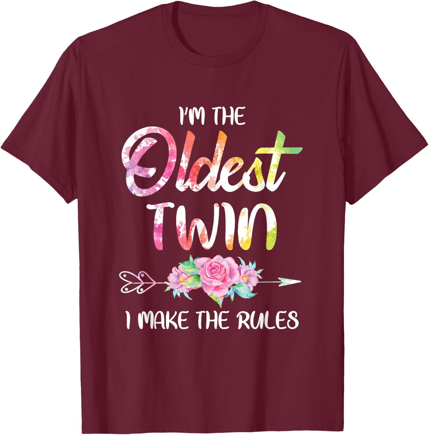 Oldest Twin Shirt Sibling Birthday Funny Twins Matching T-Shirt - T-Shirt | Maroon
