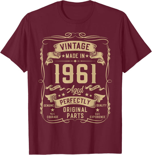 Vintage 1961 64yr 64th Birthday Gifts 64 Years Old T-Shirt - T-Shirt | Maroon