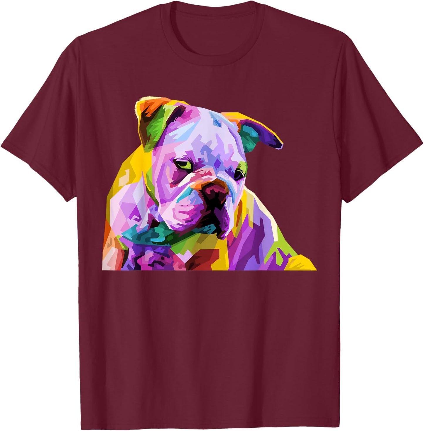English British Bulldog Pop Art Portrait for Dog Owners T-Shirt - T-Shirt | Maroon