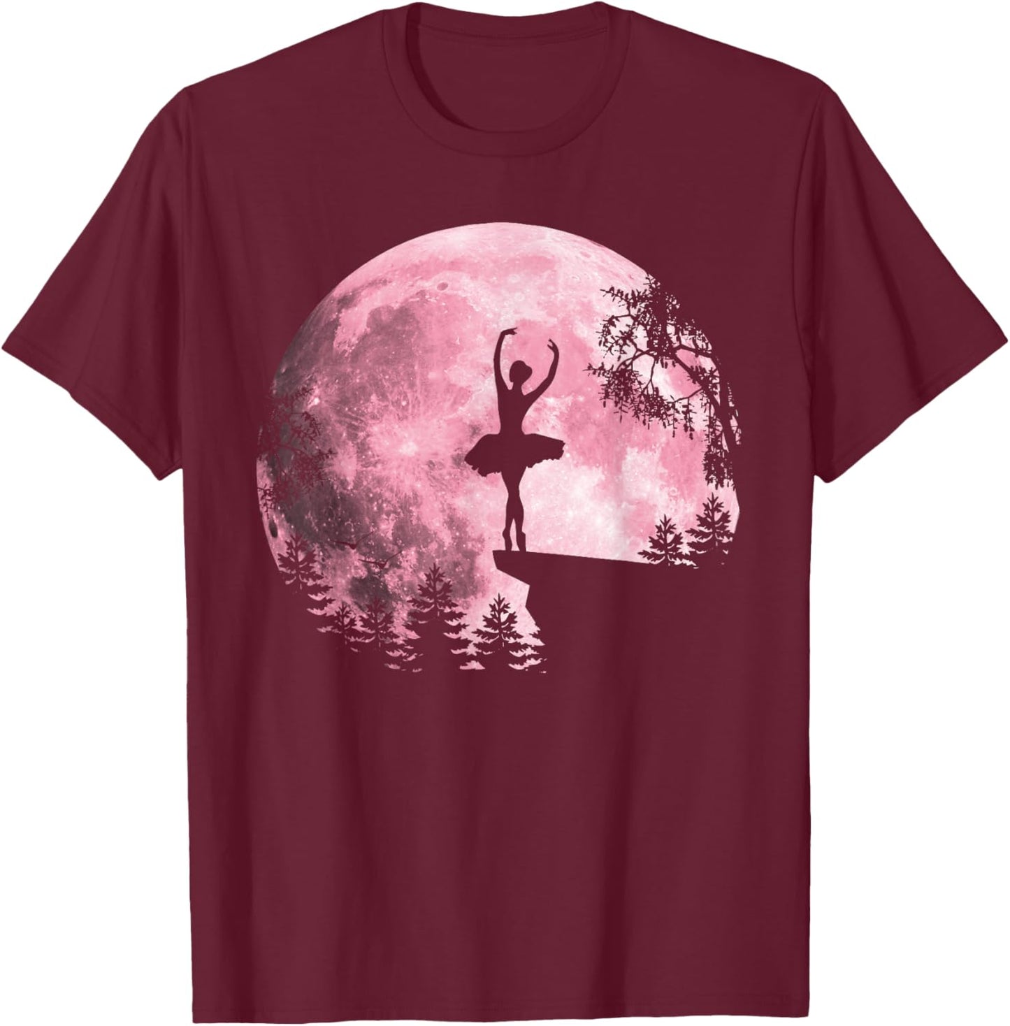 Ballet Dancing Pink Full-Moon Ballerina Women Girls T-Shirt - T-Shirt | Maroon