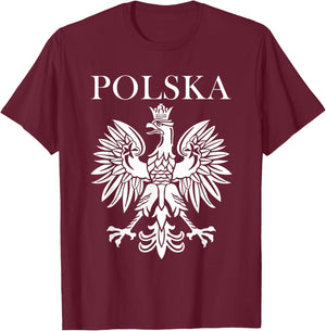 Polska Poland Polish Pride White Eagle Patriotic T-Shirt - T-Shirt | Maroon