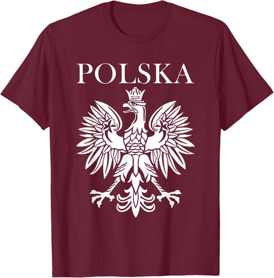 Polska Poland Polish Pride White Eagle Patriotic T-Shirt - T-Shirt | Maroon