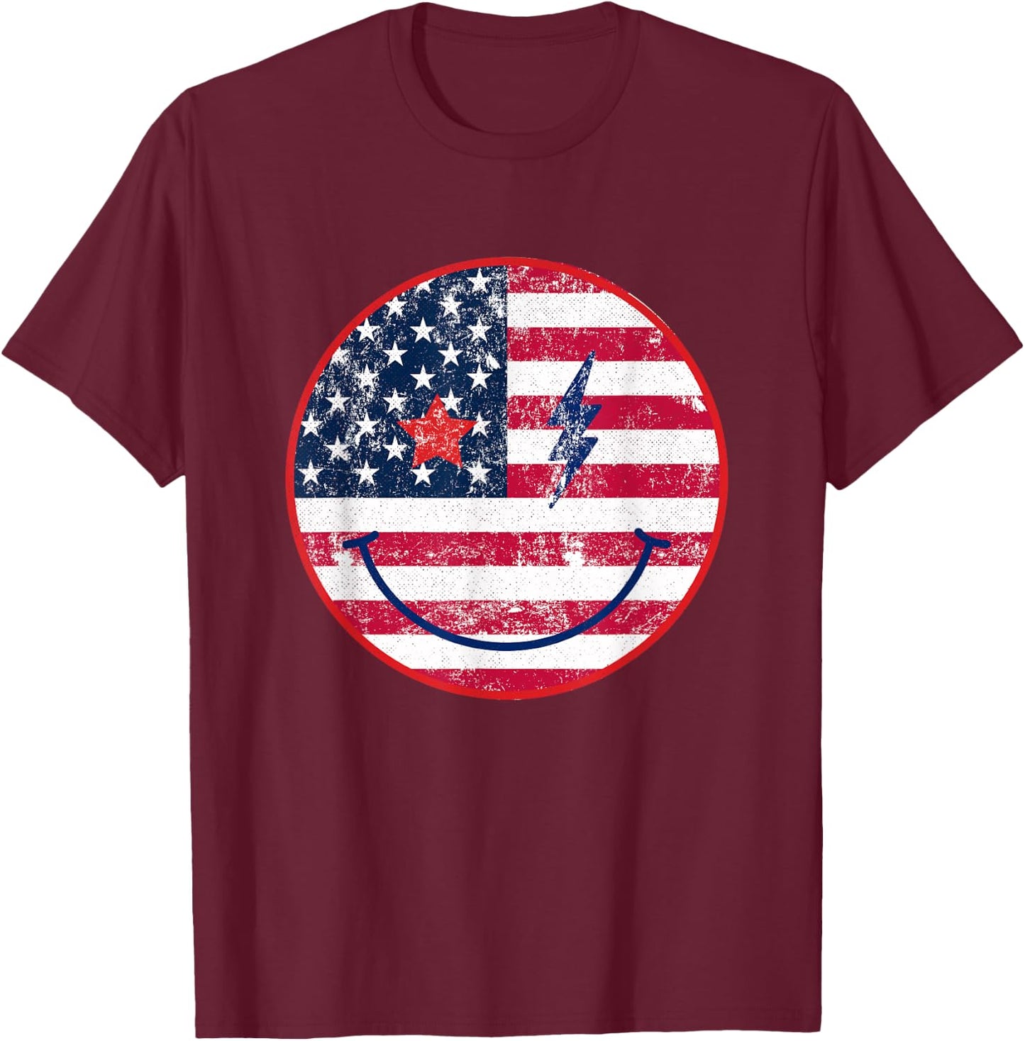American Flag Happy Face July 4th Patriot USA T-Shirt - T-Shirt | Maroon