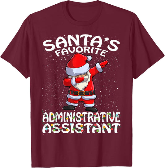 Santa's Favorite Administrative Assistant Christmas T-Shirt - T-Shirt | Maroon