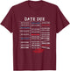 Vintage Library Card Due Date Stamp Book Lover Reading T-Shirt - T-Shirt | Maroon