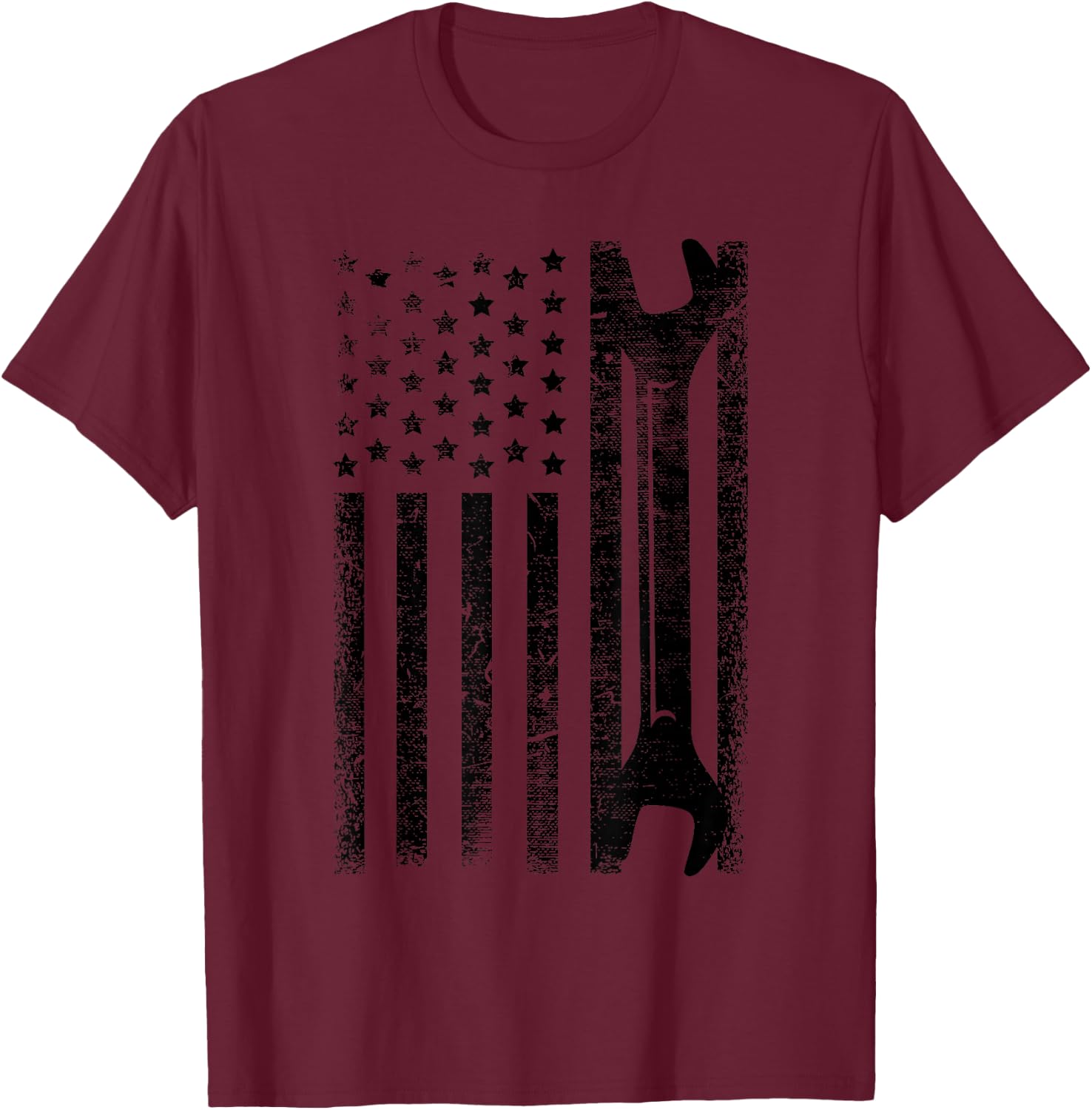 Funny Vintage Mechanic Distressed American Flag Gift T-Shirt - T-Shirt | Maroon