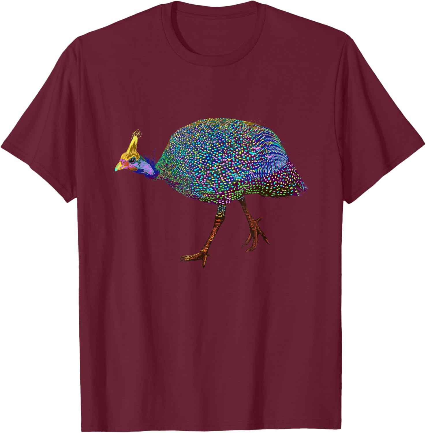 Splash Pearl Hen Guinea Fowl T-Shirt - T-Shirt | Maroon