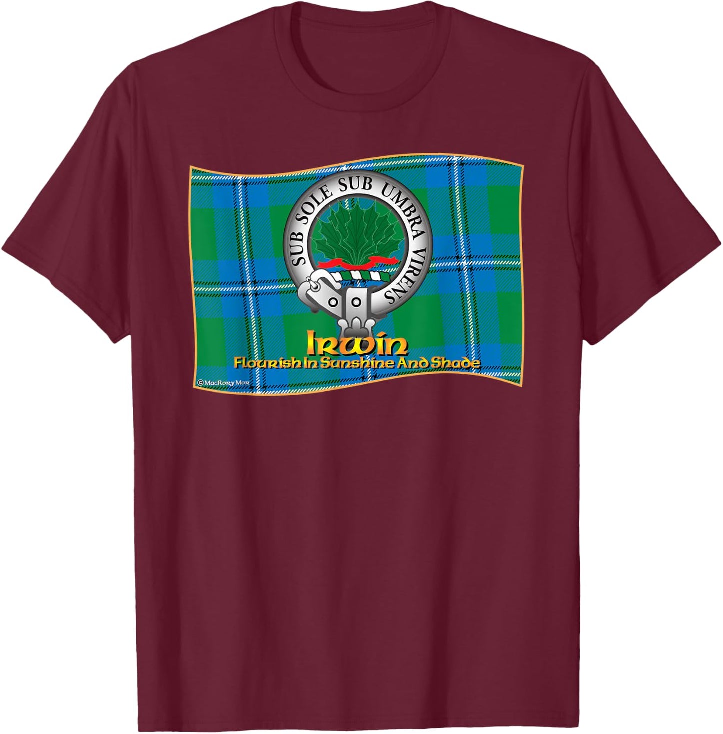 Irwin Clan Tartan Crest Motto T-Shirt - T-Shirt | Maroon
