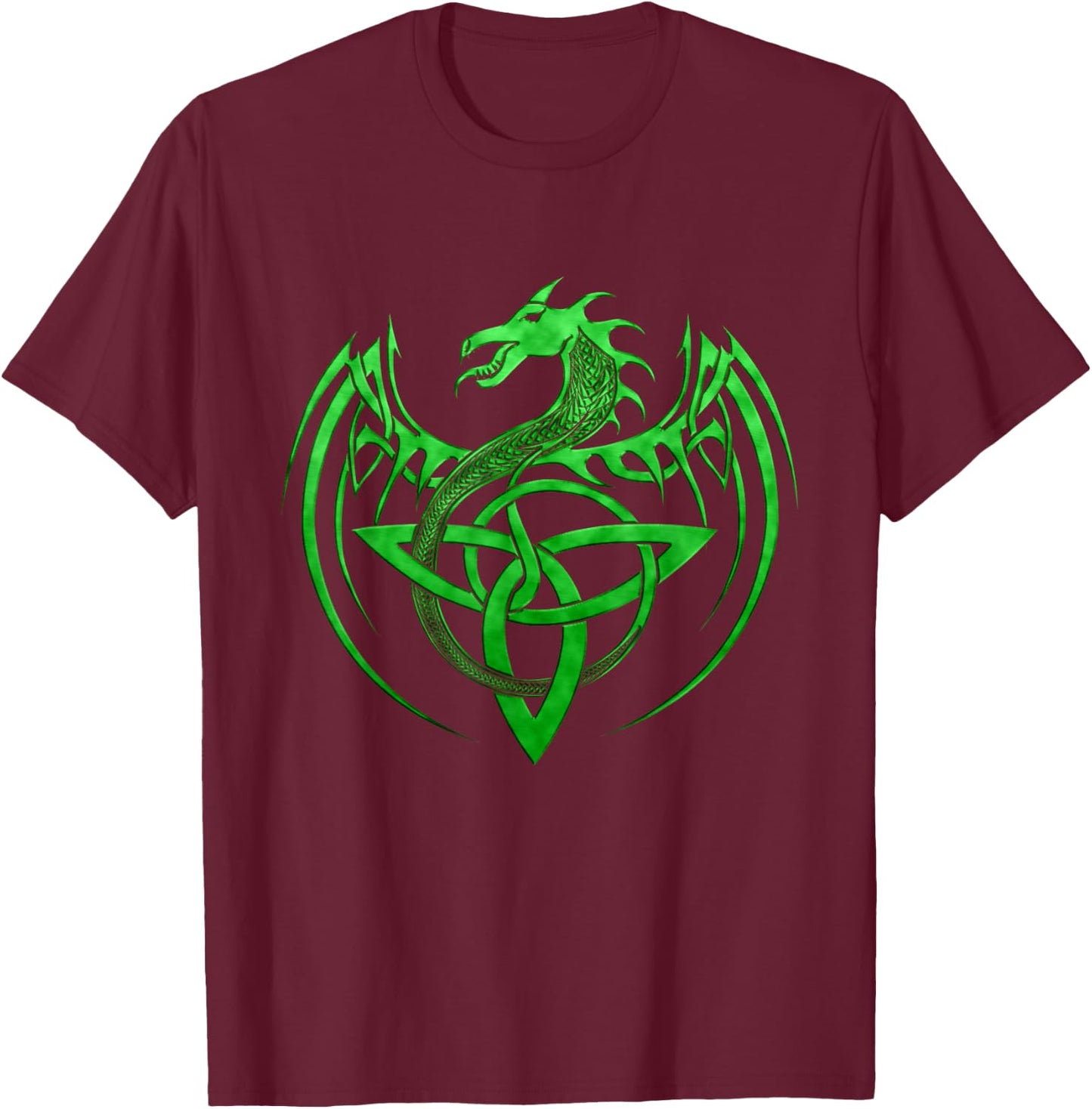 Tribal Irish Green Celtic Knot Fantasy Celtic Dragon T-Shirt - T-Shirt | Maroon