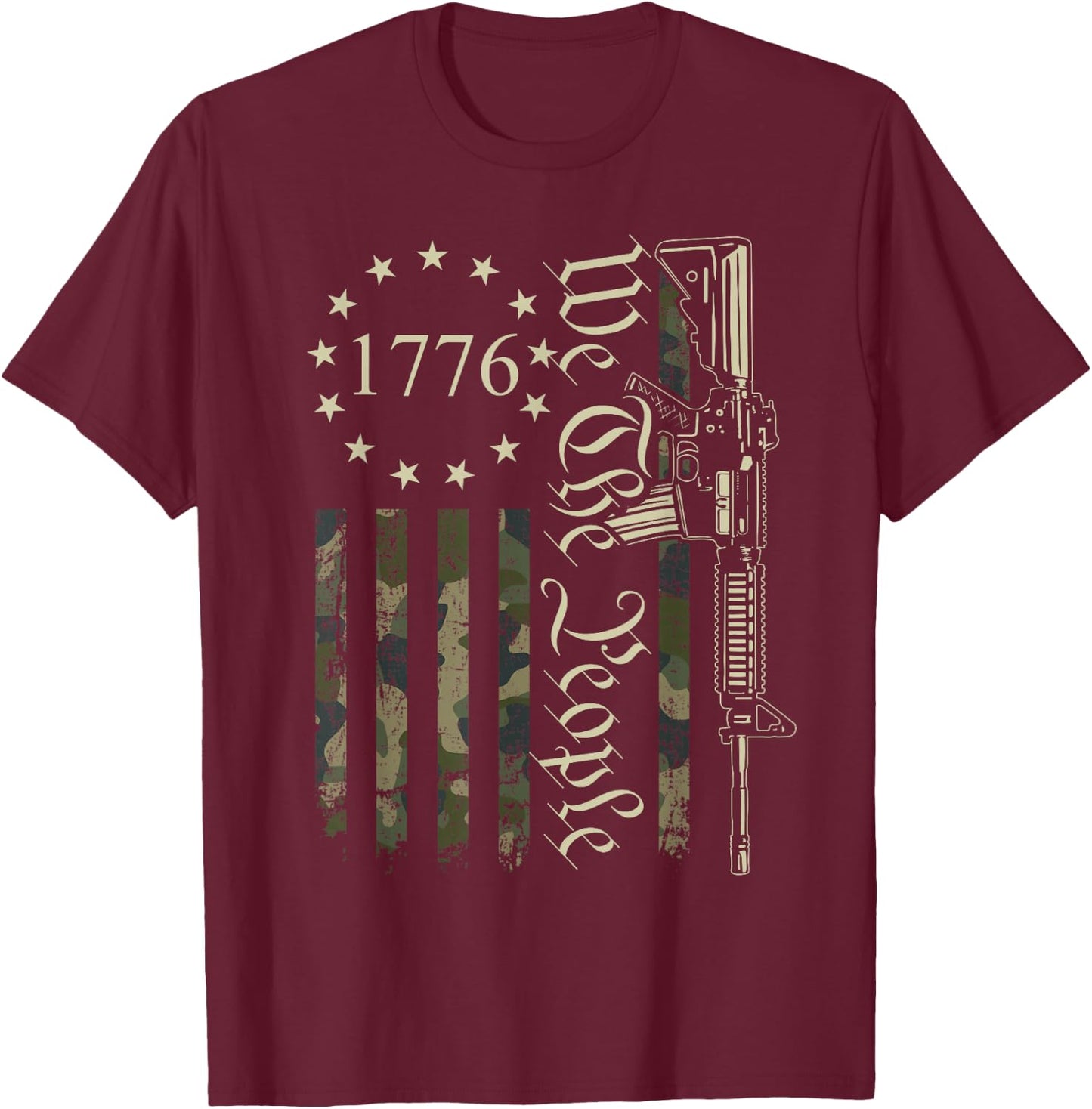 We The People - Funny Camo AR15 Military Pro Gun USA Flag T-Shirt - T-Shirt | Maroon