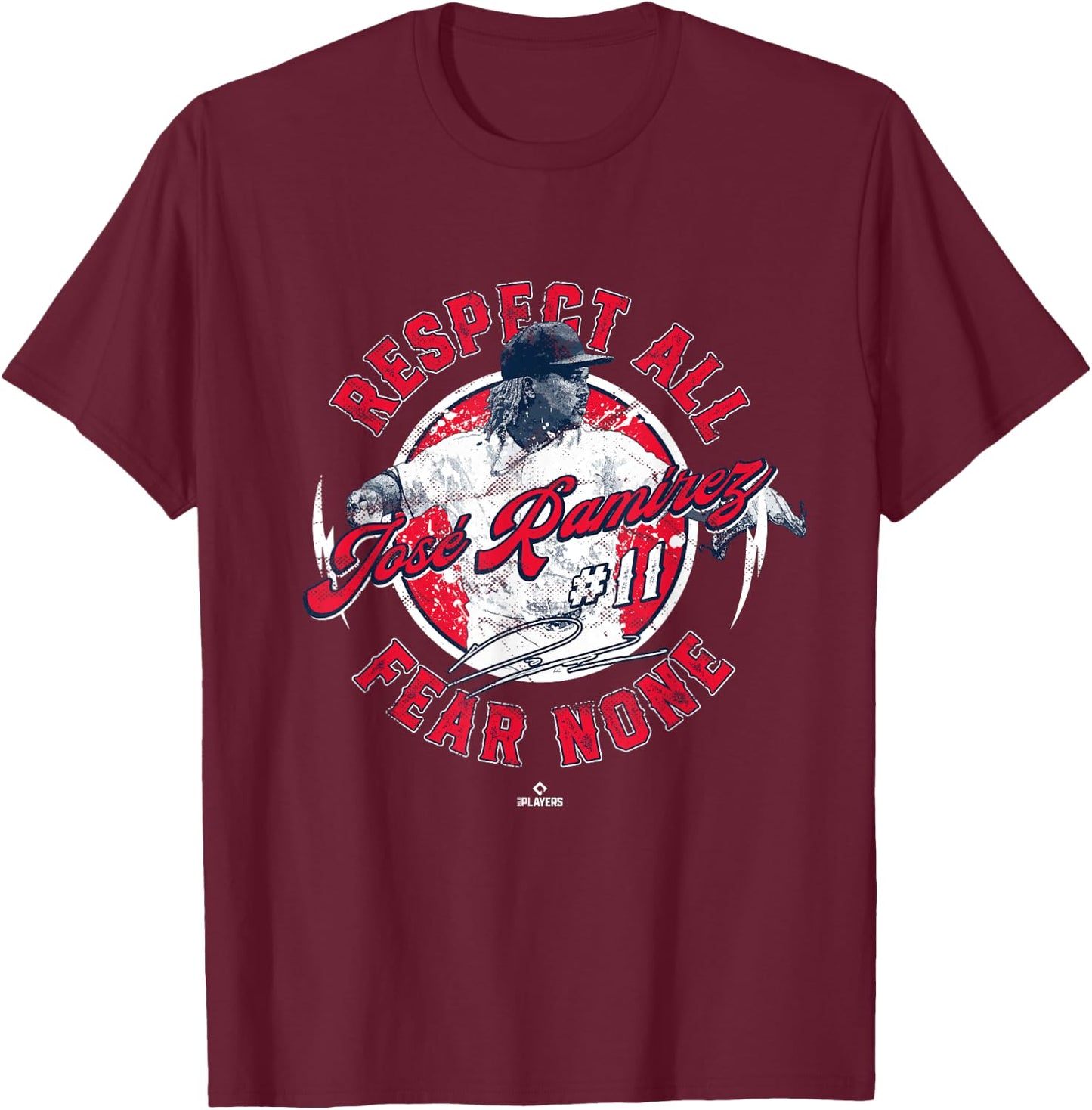 Jose Ramirez Respect All Fear None Enriquito Cleveland MLBPA T-Shirt - T-Shirt | Maroon