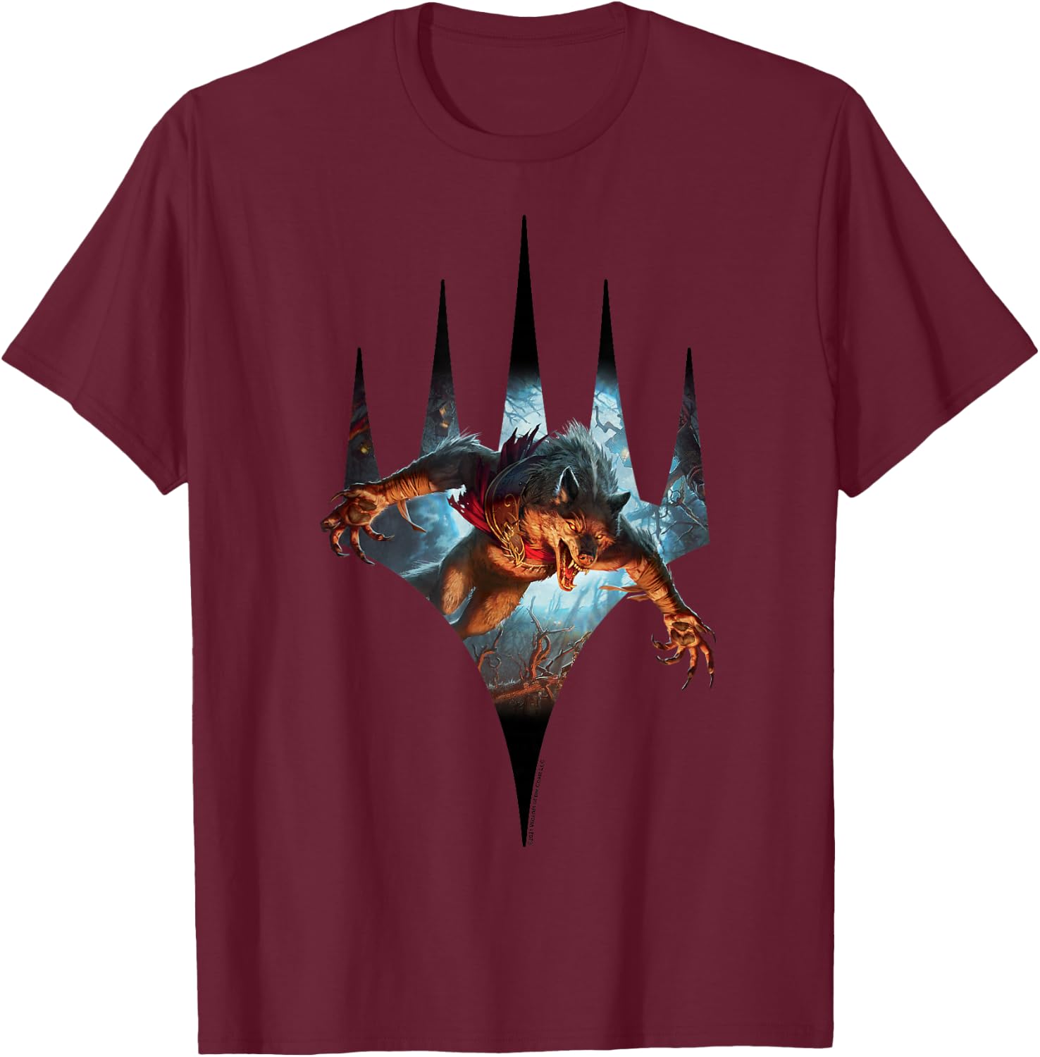 Magic: The Gathering Midnight Hunt Werewolf Magic Logo T-Shirt - T-Shirt | Maroon