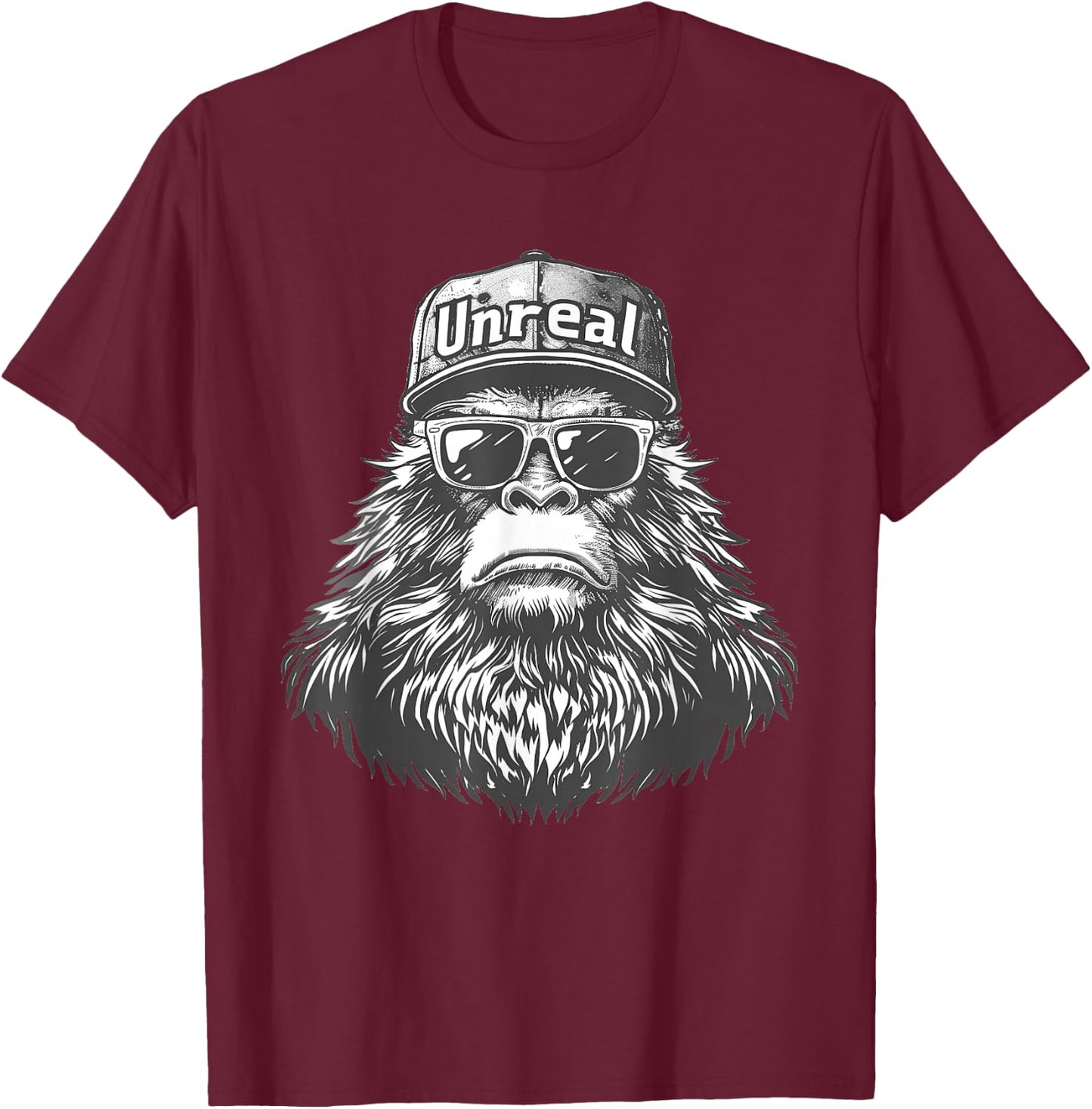Bigfoot Unreal Funny Sasquatch Disguise Trucker Hat Shades T-Shirt - T-Shirt | Maroon