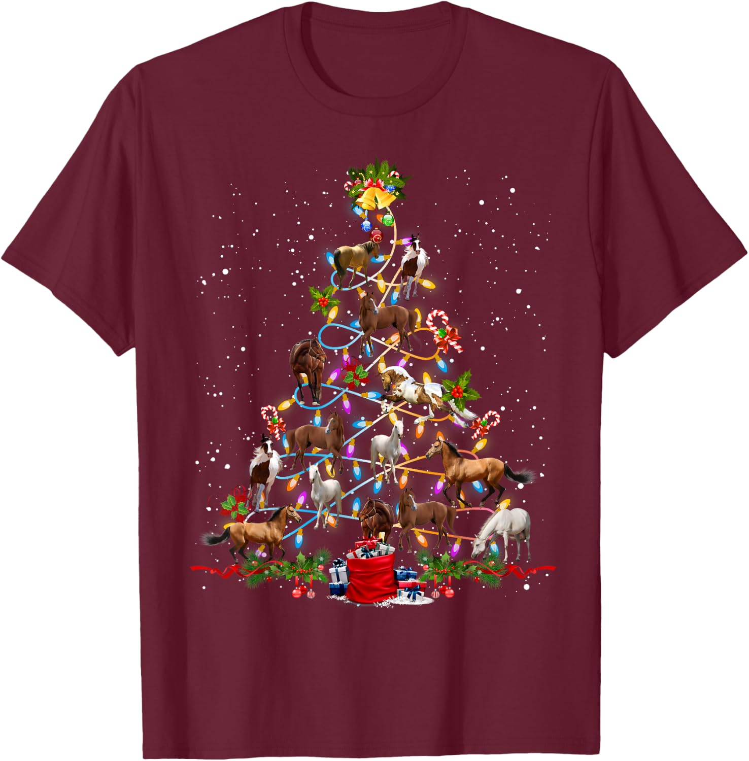 Horse Christmas Tree Xmas Ornament Decor Horse T-Shirt - T-Shirt | Maroon