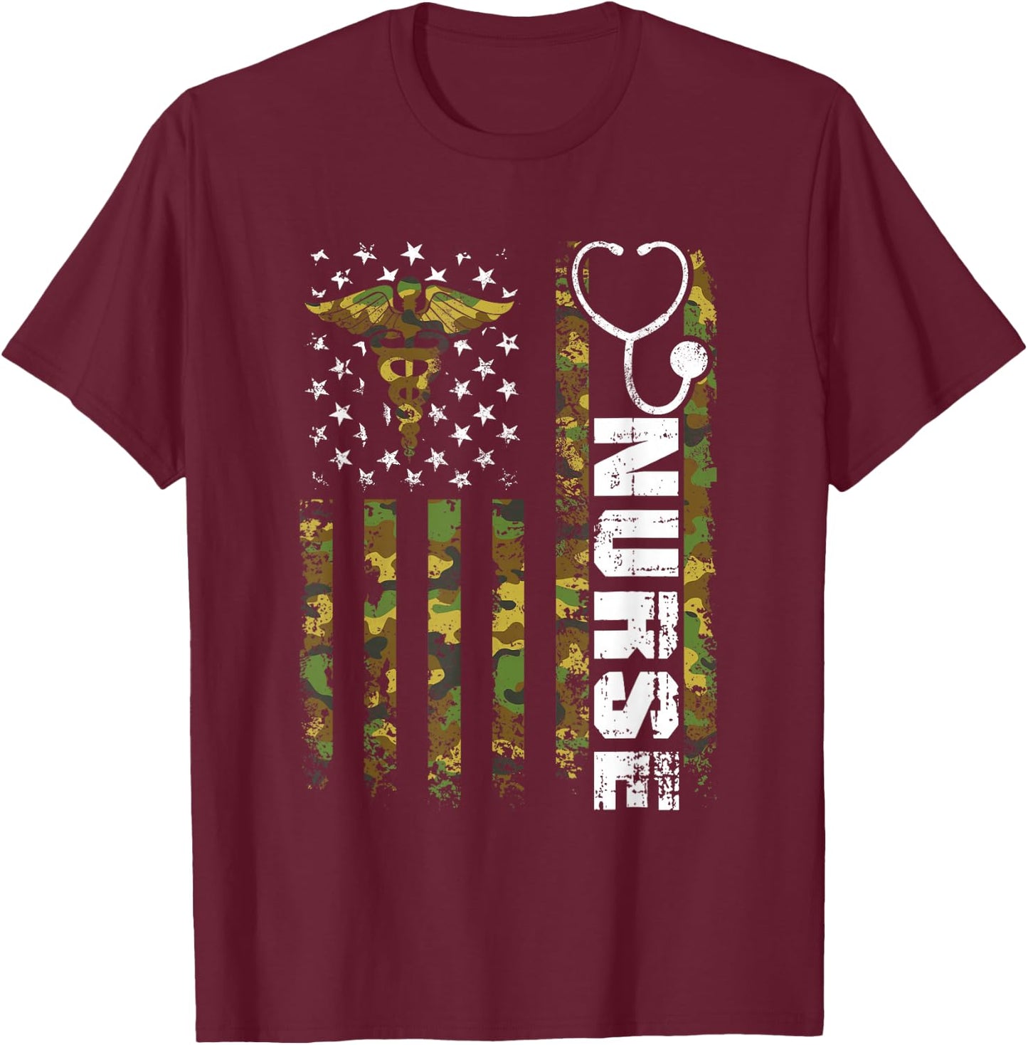 American Flag Camouflage Nurse Patriotic 4th of July T-Shirt - T-Shirt | Maroon