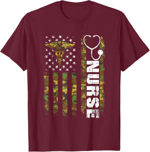 American Flag Camouflage Nurse Patriotic 4th of July T-Shirt - T-Shirt | Maroon
