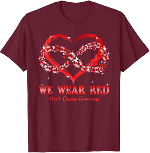 We Wear Red Butterfly Heart Heart Disease Awareness T-Shirt - T-Shirt | Maroon