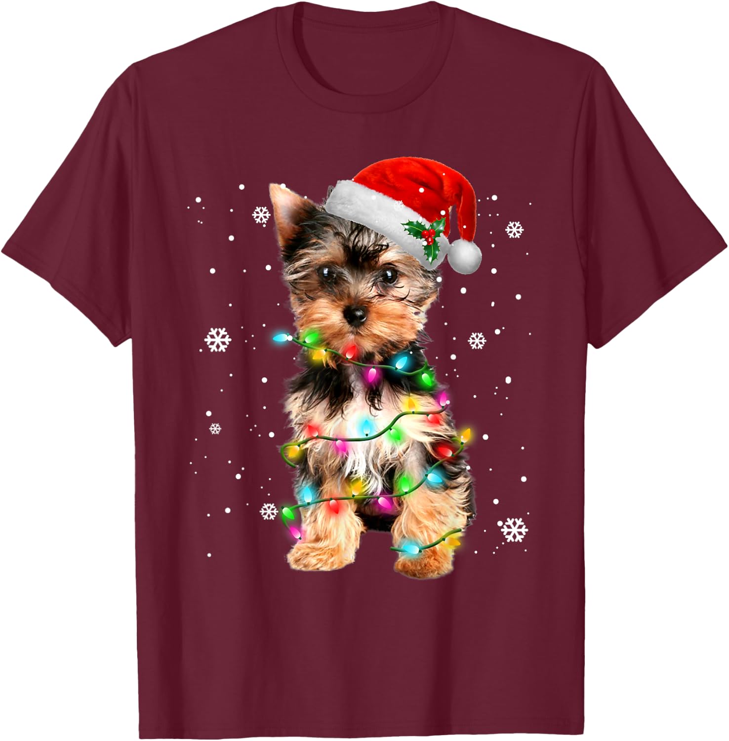 Yorkie Dogs Tree Christmas Sweater Xmas Pet Animal Dog Lover T-Shirt - T-Shirt | Maroon