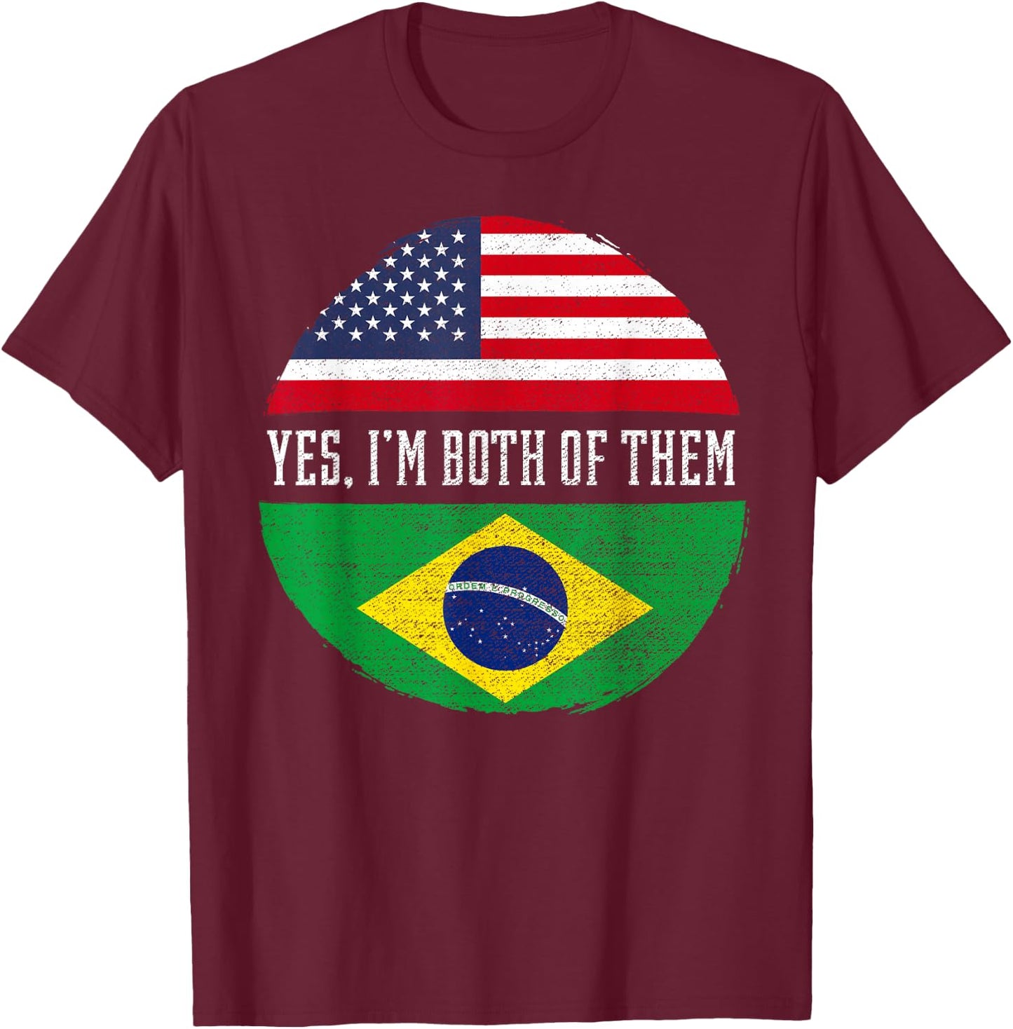 Half American Half Brazilian USA Flag Brazil Heritage DNA T-Shirt - T-Shirt | Maroon