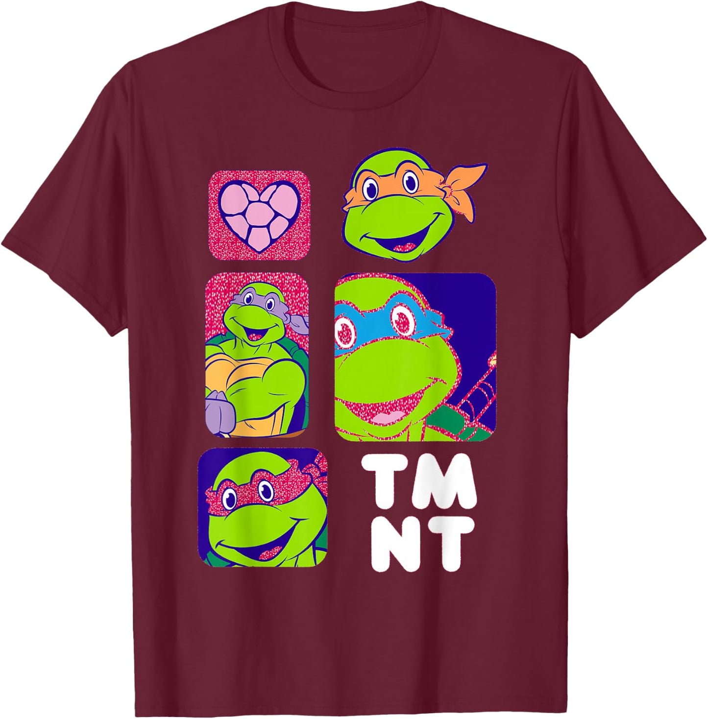 TMNT Heads with Pink Glitter Text T-Shirt - T-Shirt | Maroon