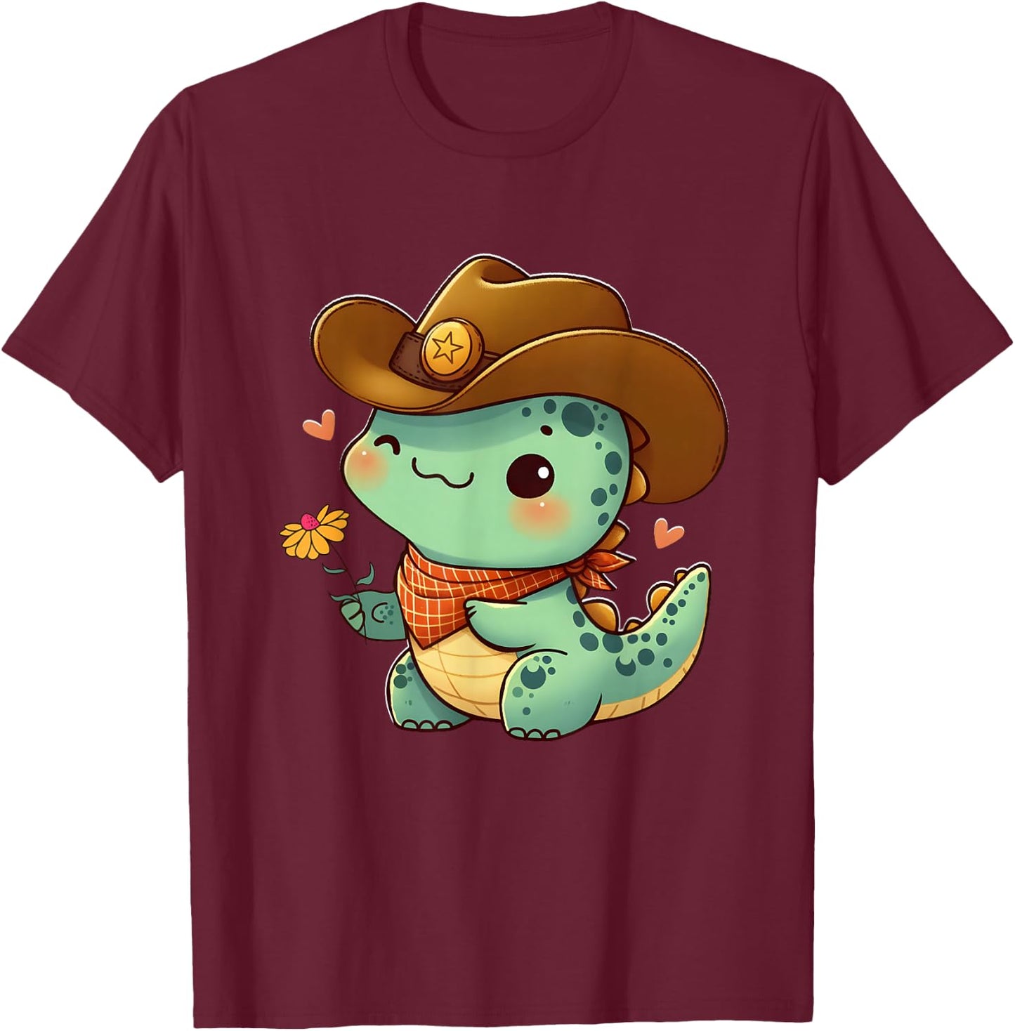 Cute Dino Sheriff Costume Cowboy Western Rodeo Dino Dinosaur T-Shirt - T-Shirt | Maroon