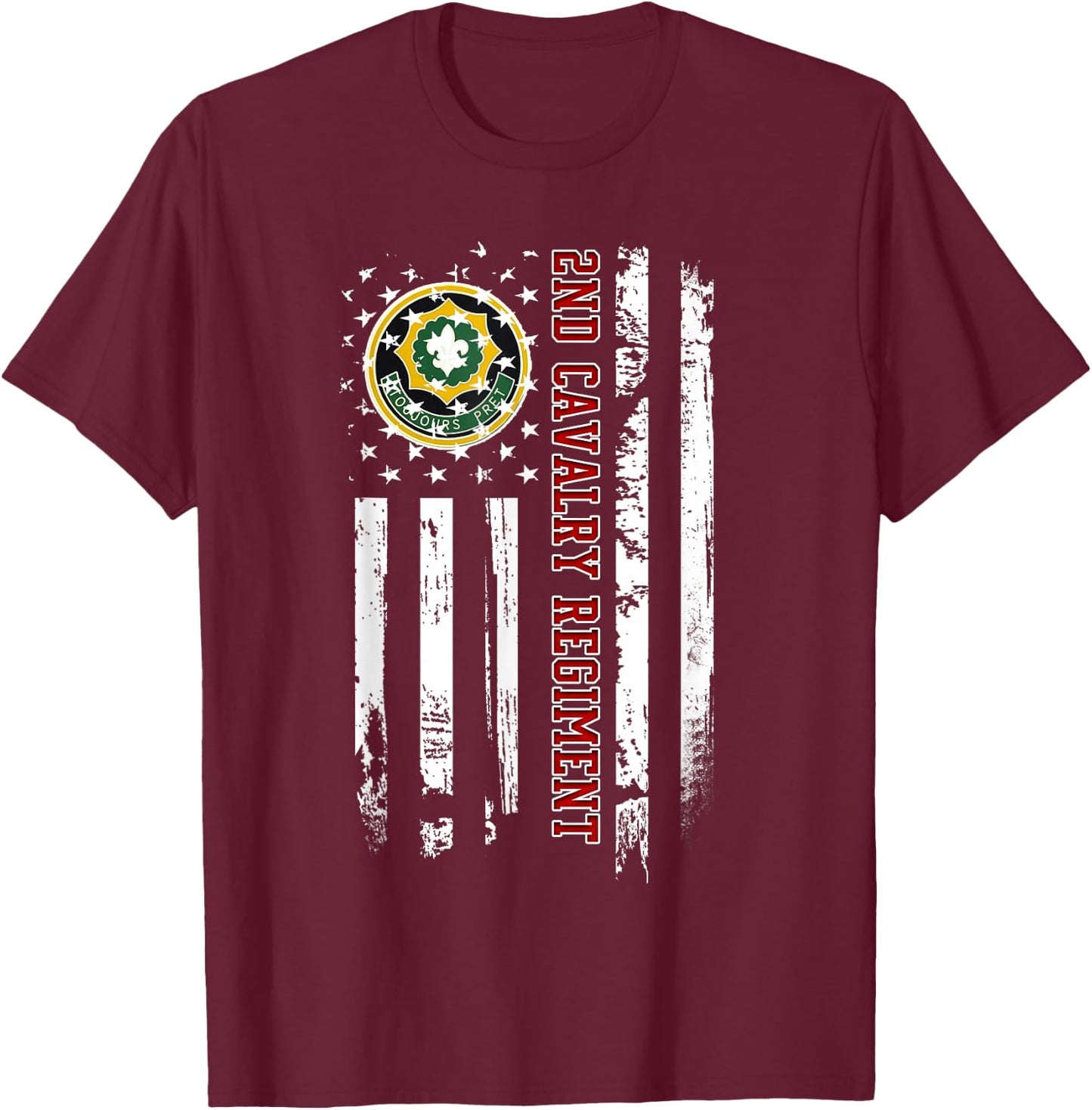 2nd Cavalry Regiment Veteran American Flag Veterans Day Xmas T-Shirt - T-Shirt | Maroon
