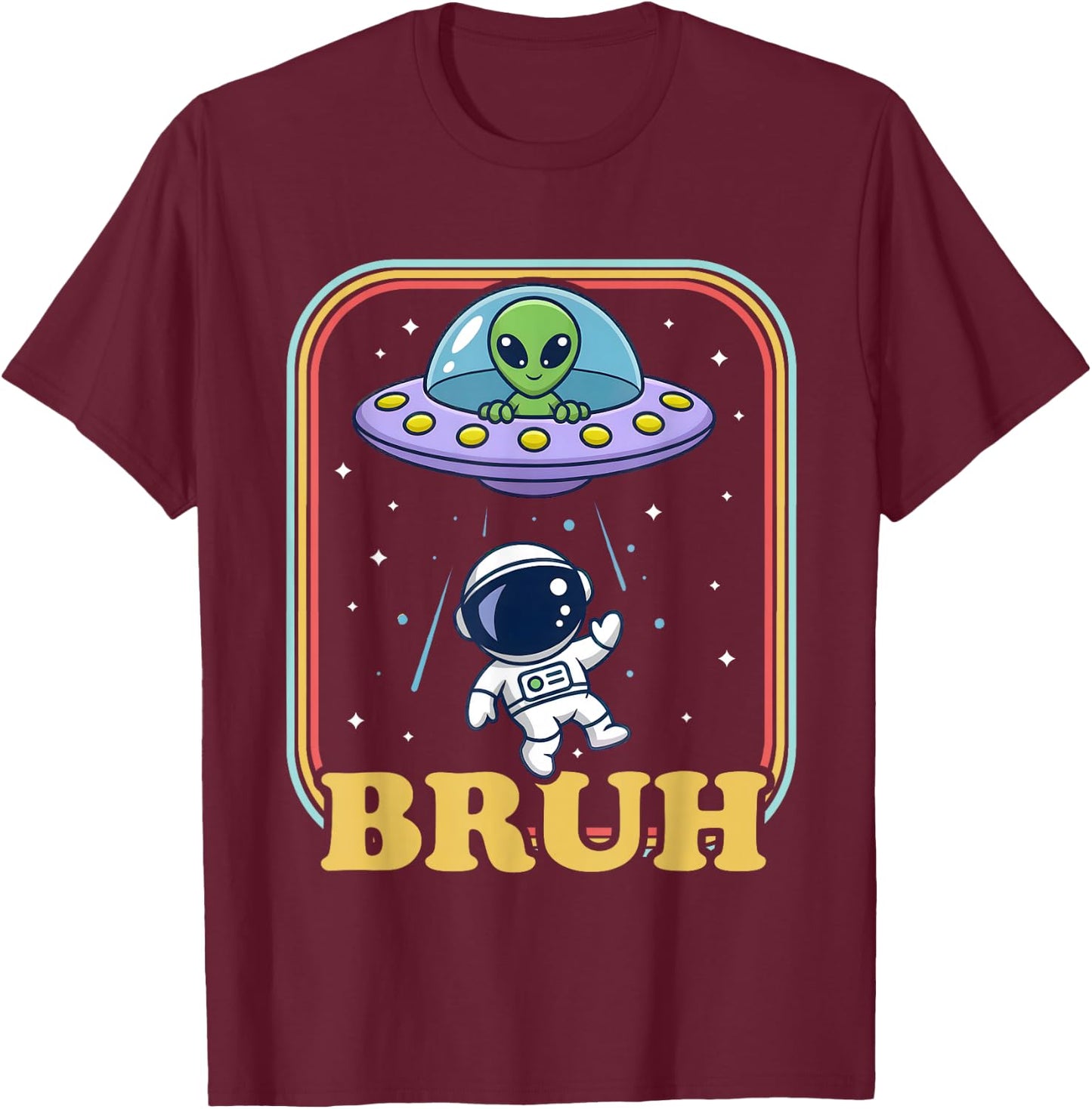 Astronaut Bruh Meme Funny Alien Spaceship UFO Boys Kids T-Shirt - T-Shirt | Maroon