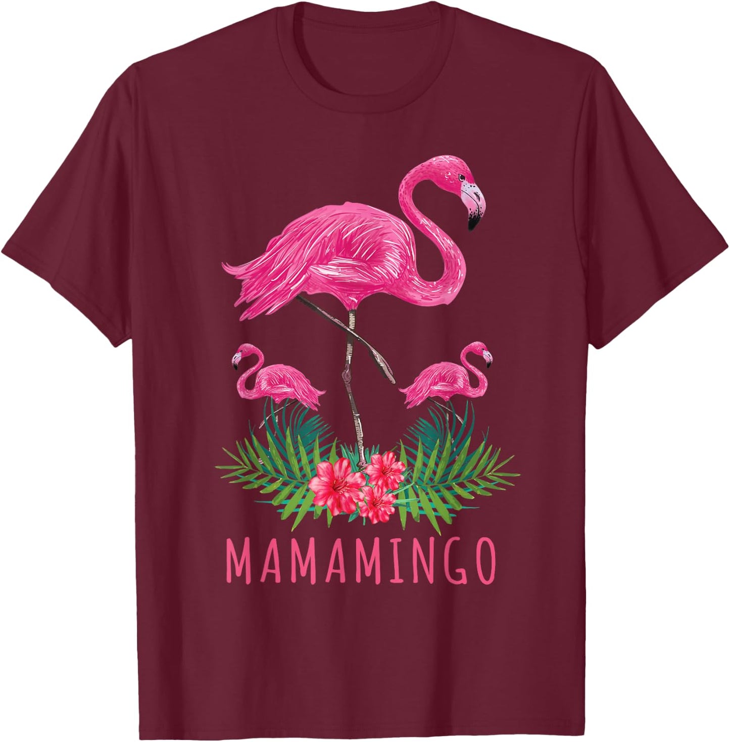 Cute Mothers Day Gift Funny Mom Flamingo With Kids Mamamingo T-Shirt - T-Shirt | Maroon
