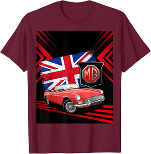 British Classic Sports Car - MG MGB Convertible T-Shirt - T-Shirt | Maroon