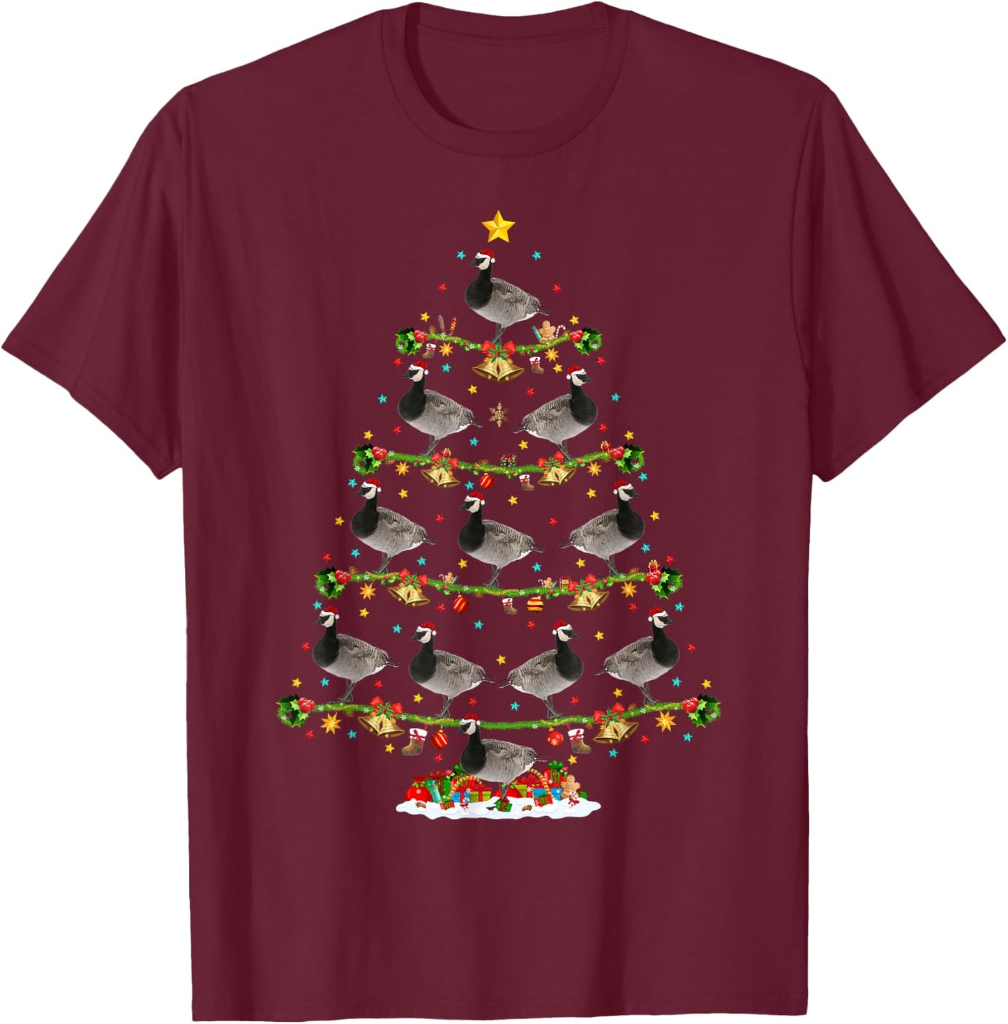 Funny Xmas Lighting Santa Canada-Goose Bird Christmas Tree T-Shirt - T-Shirt | Maroon