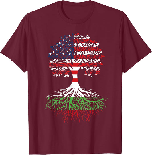 Bulgarian Roots American Grown Tree Bulgaria Flag Art Gift T-Shirt - T-Shirt | Maroon