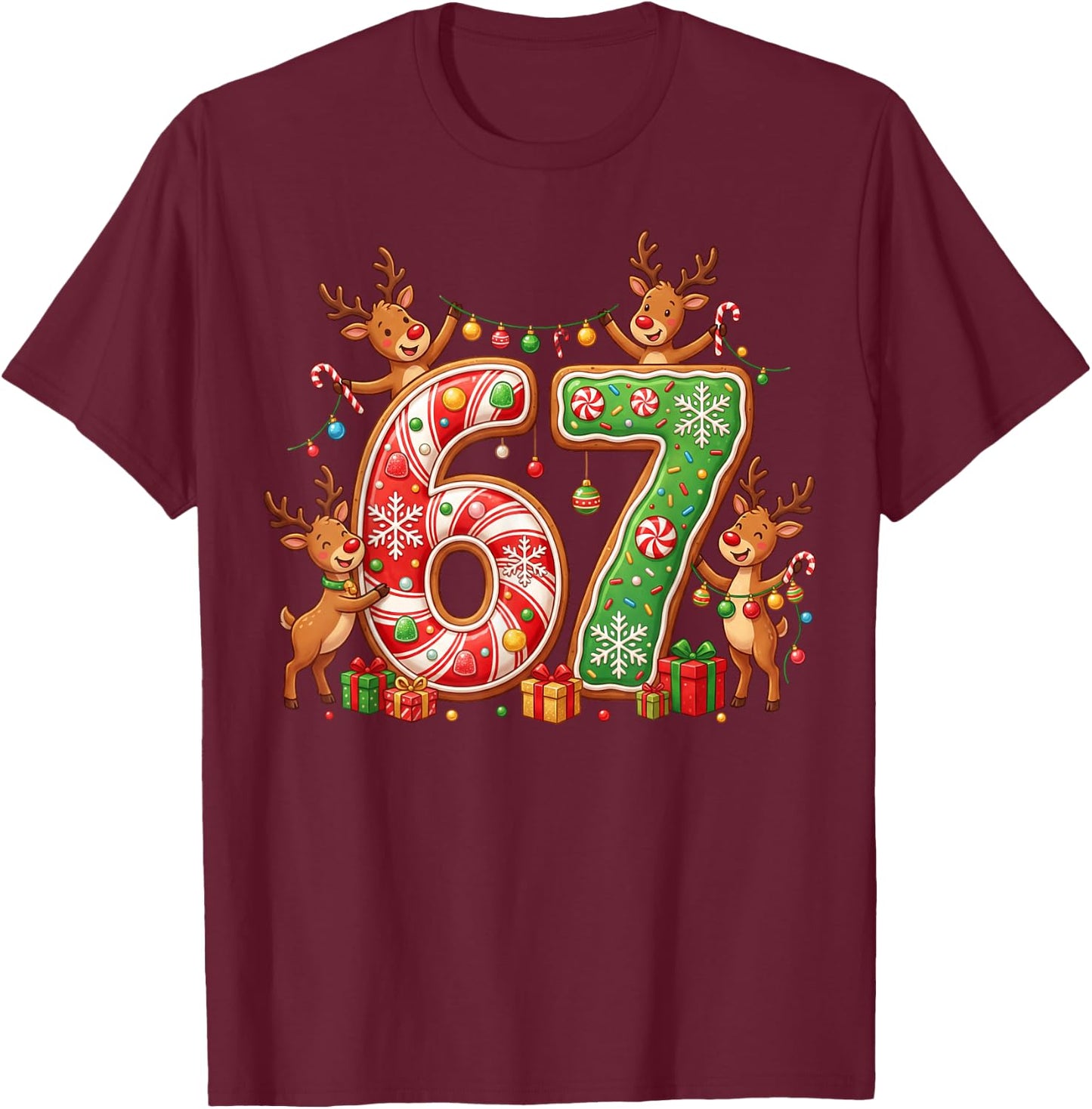 Christmas 67 Funny Xmas Six Seven Ugly Sweater 6-7 T-Shirt - T-Shirt | Maroon