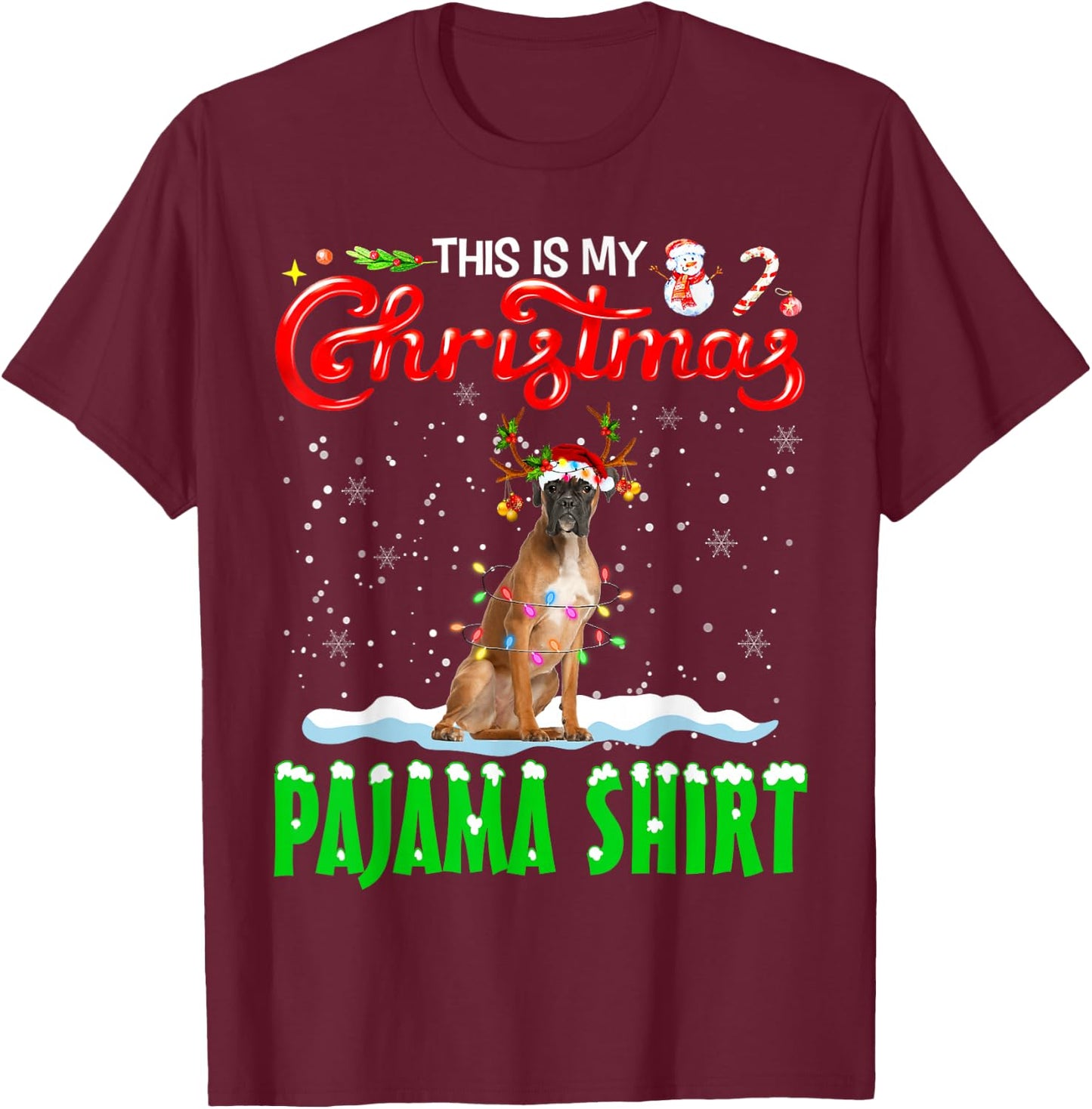This Is My Christmas Pajama Shirt Boxer Christmas Dog T-Shirt - T-Shirt | Maroon