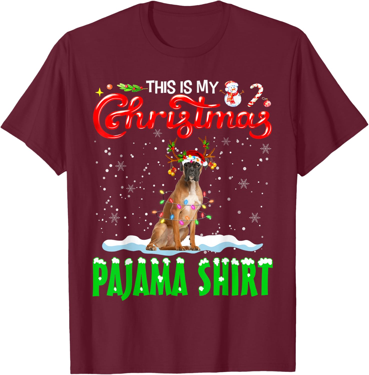 This Is My Christmas Pajama Shirt Boxer Christmas Dog T-Shirt - T-Shirt | Maroon