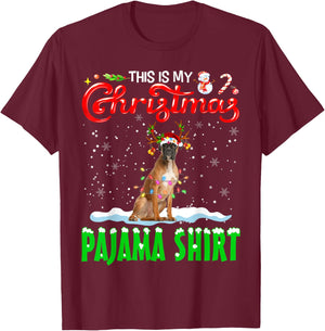 This Is My Christmas Pajama Shirt Boxer Christmas Dog T-Shirt - T-Shirt | Maroon