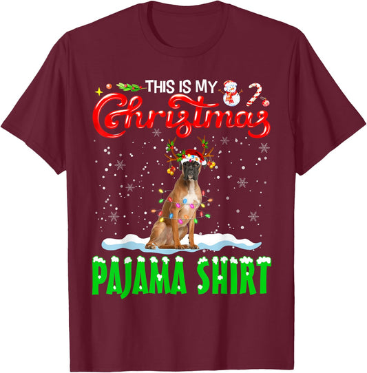 This Is My Christmas Pajama Shirt Boxer Christmas Dog T-Shirt - T-Shirt | Maroon
