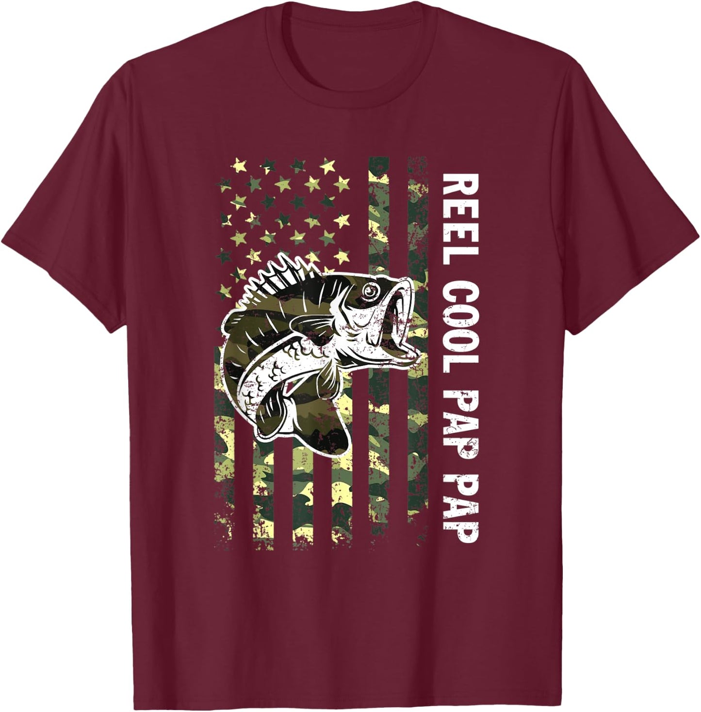 Father's Day Reel Cool Pap Pap Fish Camouflage American Flag T-Shirt - T-Shirt | Maroon