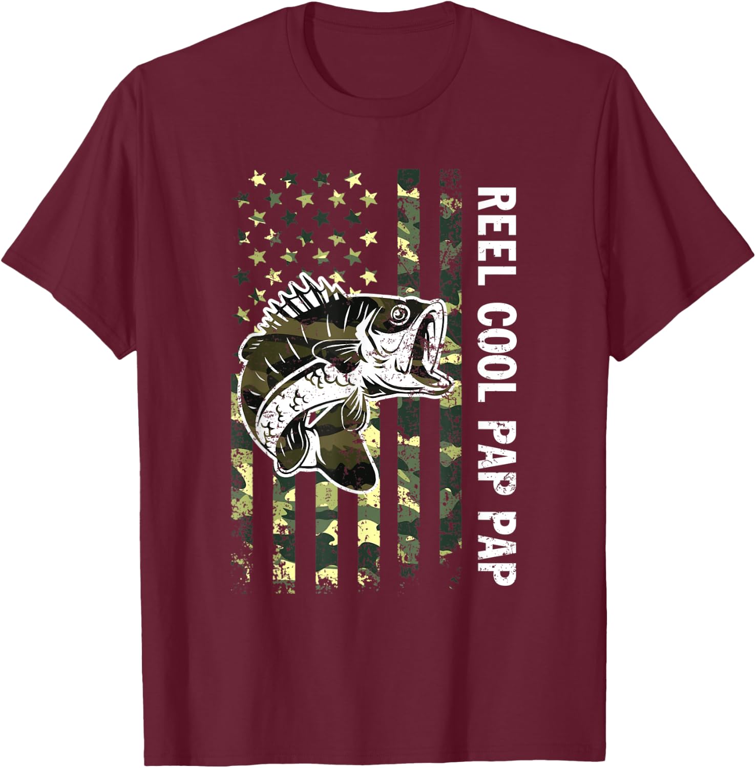 Father's Day Reel Cool Pap Pap Fish Camouflage American Flag T-Shirt - T-Shirt | Maroon