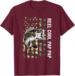 Father's Day Reel Cool Pap Pap Fish Camouflage American Flag T-Shirt - T-Shirt | Maroon