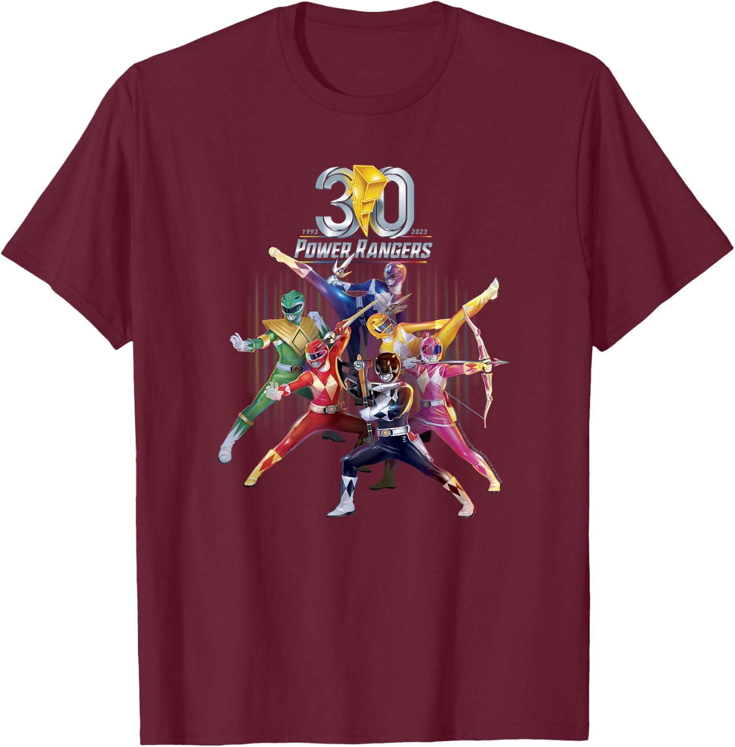 Power Rangers 30th Anniversary Mighty Morphin Vintage Poster Small T-Shirt - T-Shirt | Maroon