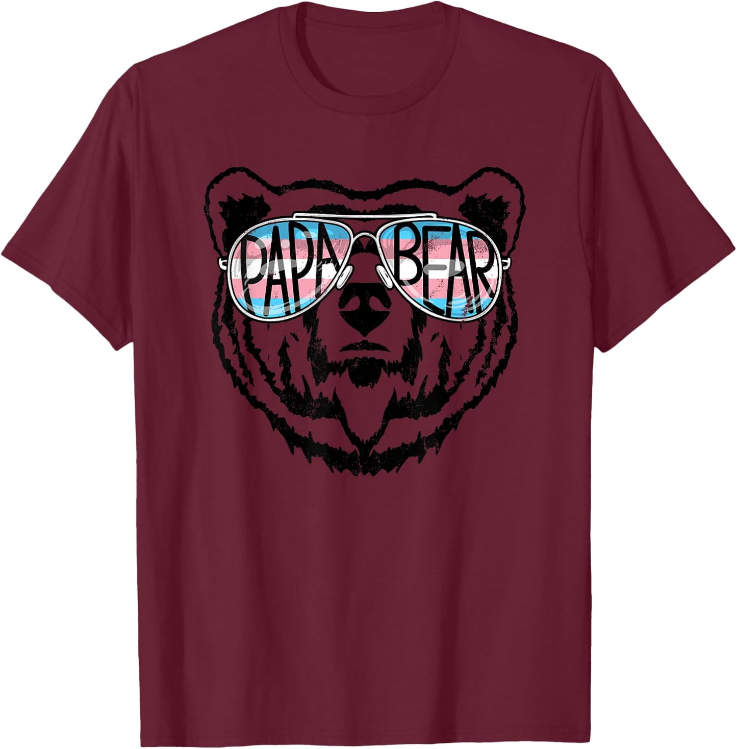 Trans Papa Bear Pride Proud Dad Ally Transgender Rainbow T-Shirt - T-Shirt | Maroon