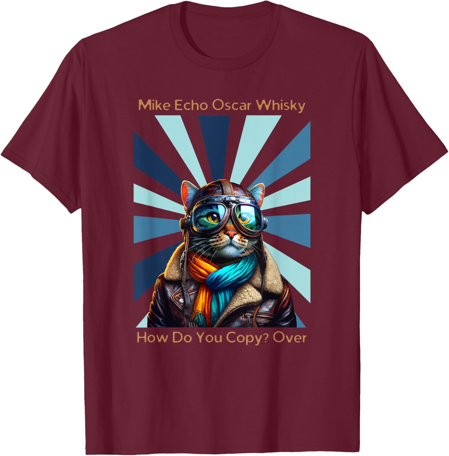 Cats Vintage Apparel Cat Pilot Mike Echo Oscar Whisky How Do You Copy , Small T-Shirt - T-Shirt | Maroon