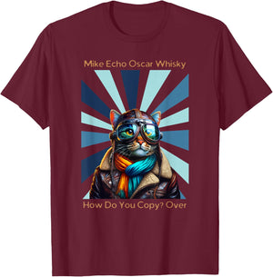 Cats Vintage Apparel Cat Pilot Mike Echo Oscar Whisky How Do You Copy , Small T-Shirt - T-Shirt | Maroon