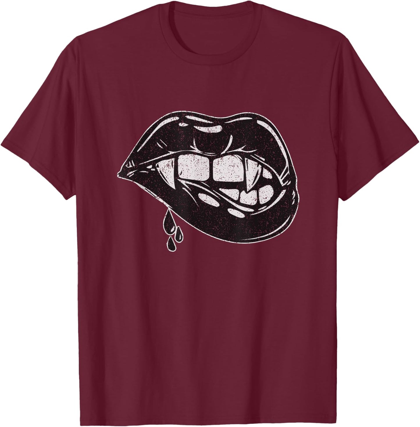 Halloween Vampire Fangs Female Lips Design T-Shirt - T-Shirt | Maroon