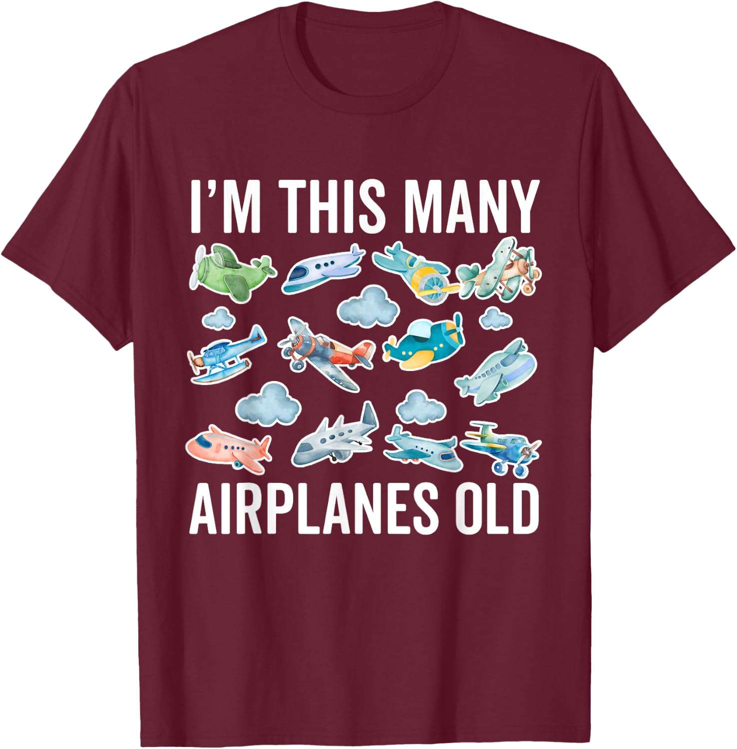 12 Years Old Airplanes 12th Birthday Pilot Boy Aeroplane T-Shirt - T-Shirt | Maroon