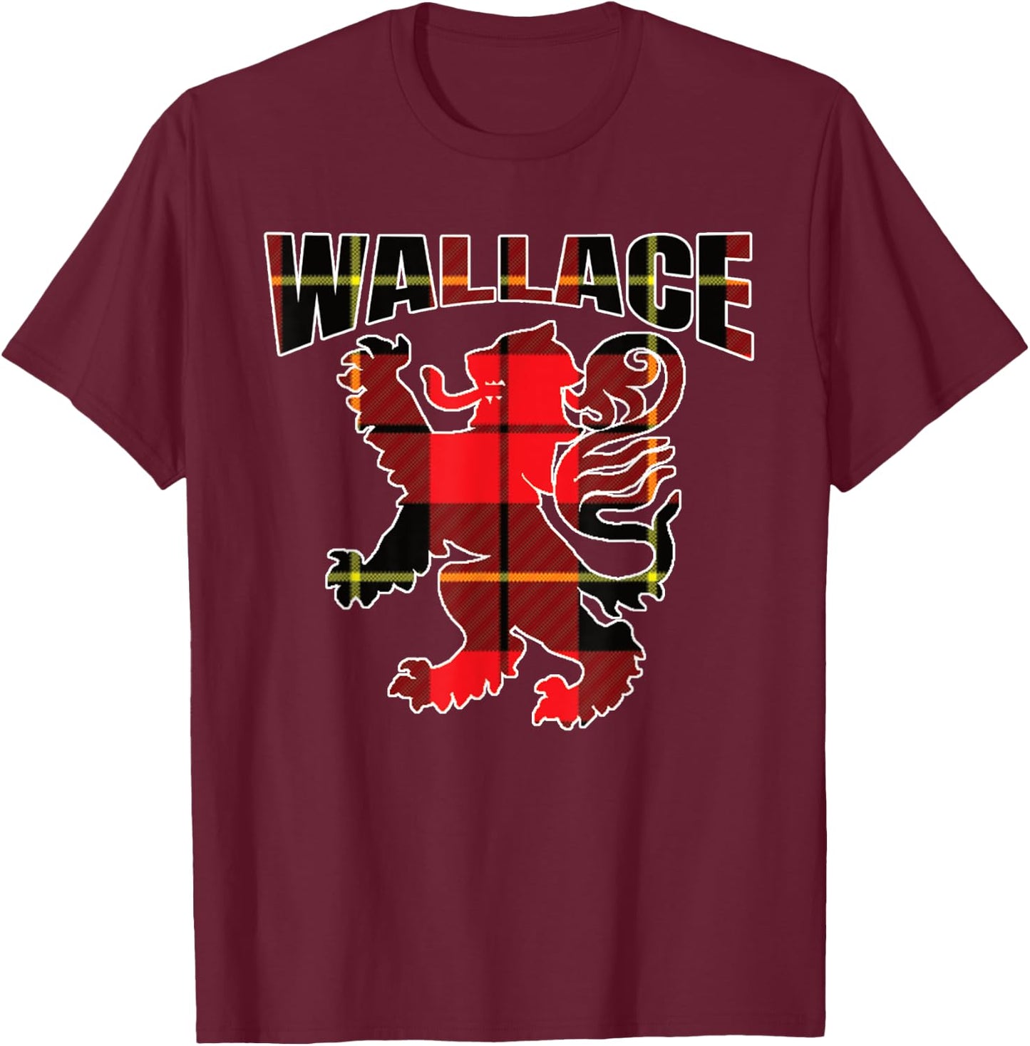 Wallace Clan Kilt Tartan Lion Namesake Modern T-Shirt - T-Shirt | Maroon